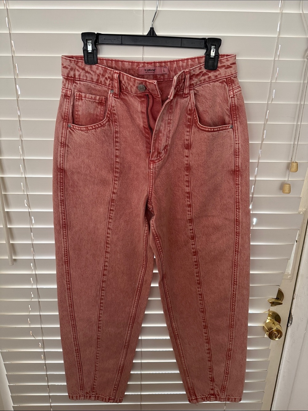 High-Rise Washed Pink Seam-Front Jeans